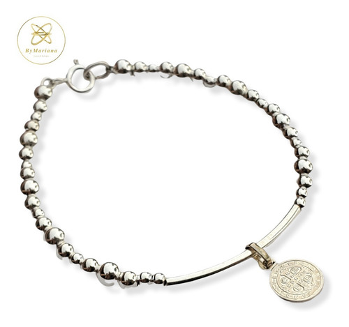 Imagen 4 de 6 de Pulsera Plata Bolitas Con San Benito