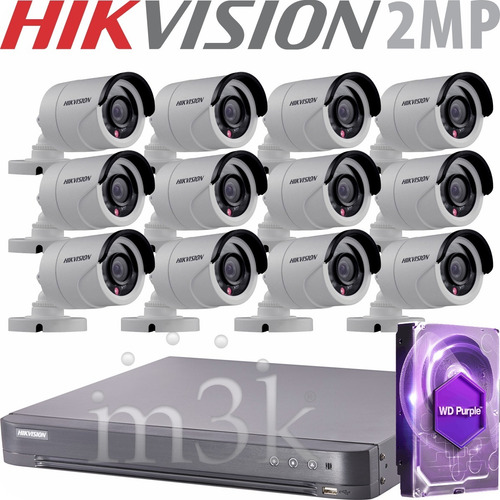 Kit Seguridad Hikvision 1080 Dvr 16 + 12 Camaras 2 Mp + 1tb