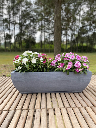 Imagen 3 de 4 de Maceta Jardinera Plástico 80x31x25 Cm Simil Piedra + Plato