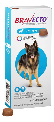 Bravecto 20 A 40 Kg Comprimido 1000 Mg - 1 Comprimido Cor Creme