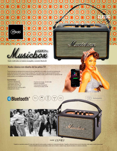 Radio Parlante Retro Musicbox 1970 S Mlab Bluetooth Usb Aux