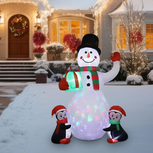 Muñeco De Nieve Inflable Navideño Con Luces + 2 Pingüinos
