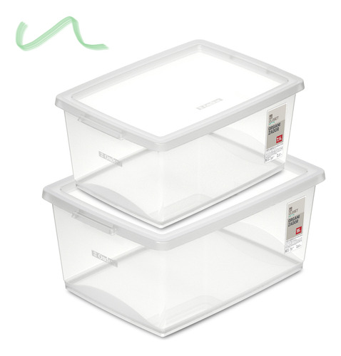 Kit 2 Caixas Organizadora Ordene 7,5 E 15 Lt Com Tampa Cor Transparente