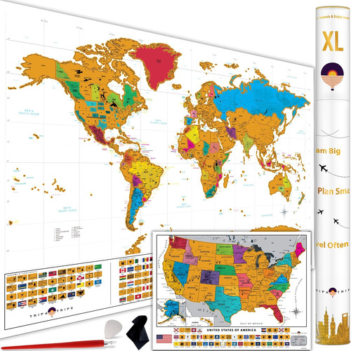 Mapa De Rascar Del Mundo Xl Todas Banderas + Mapa De Ra...