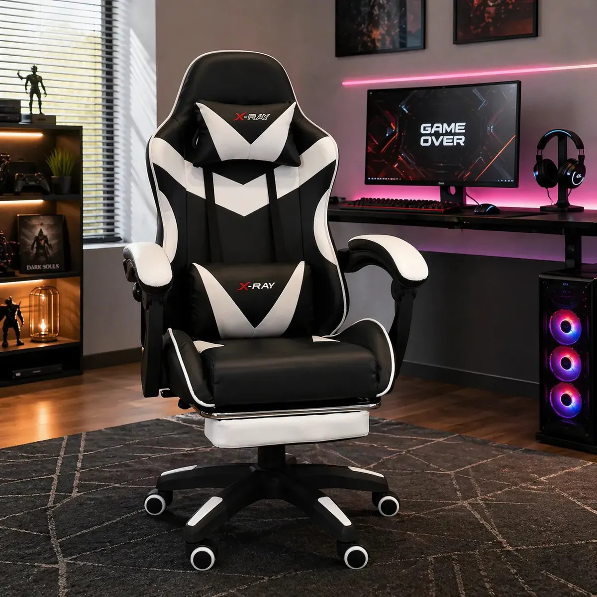 Cadeira Gamer X-ray Ergonomica Estofado De Couro Sintético Cor Branco