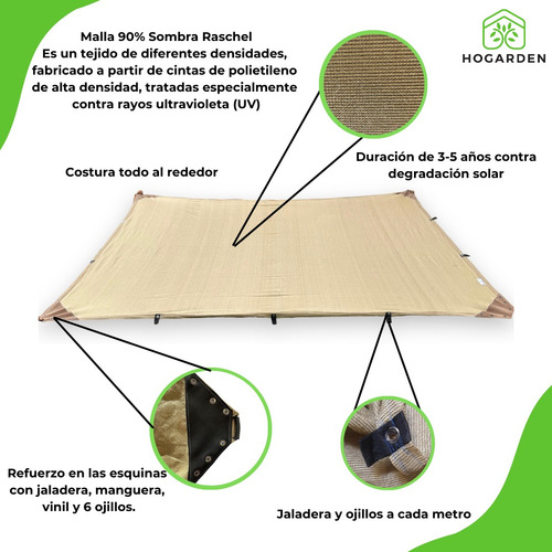 Malla Sombra 4x12 M 90% Raschel Confección Reforzada Colores