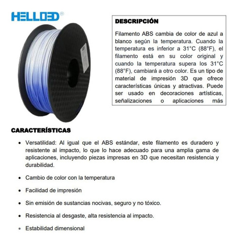 Filamento Abs 1.75 Mm De Temperatura Azul A Blanco Hello3d