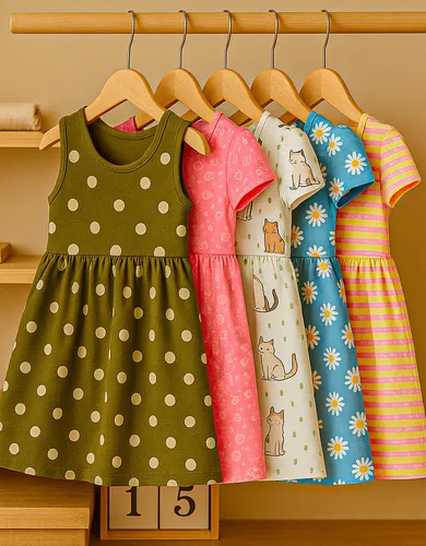 Kit 5 Vestido Menina Fofo Verão Conforto Infantil Moda Bebe