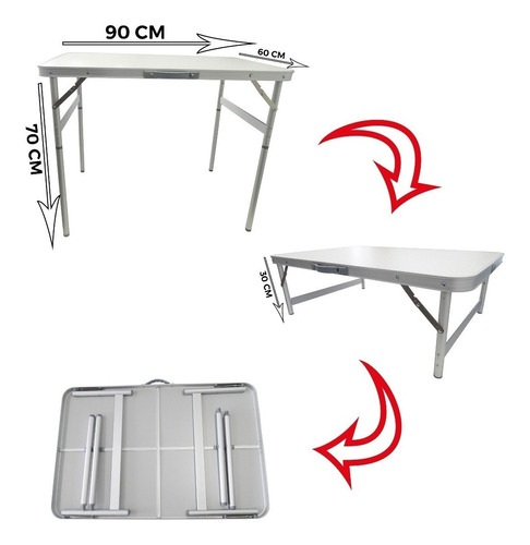 Mesa Dobravel Aluminio 90 X 60cm Com  Alça Para Transporte