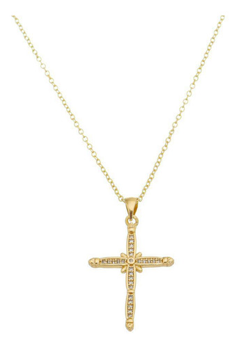 Collar con forma de cruz chapado en oro de 18 quilates | Colgante de 2 x 3,2 cm