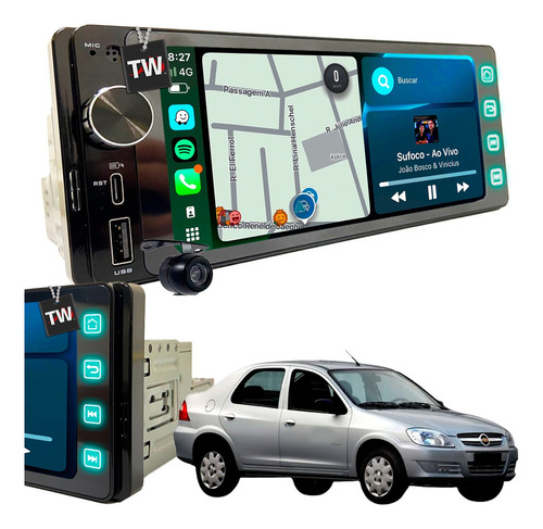 Som Multimídia Genko 1din Espelha Carplay C/ Câmera De Ré Cor Chevrolet Prisma