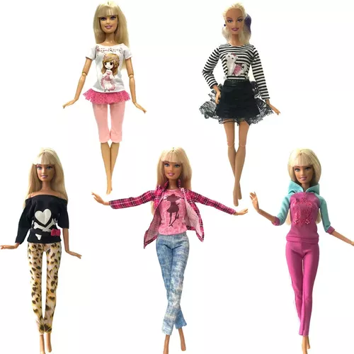 Kit com 5 Conjuntos De Roupas Para Bonecas Barbie - Não Repete na