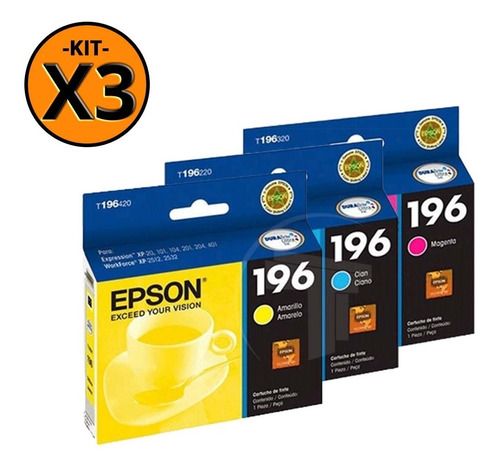 Imagen 1 de 3 de Kit Cartucho Epson Original 196 Xp 101 201 204
