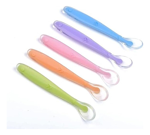 5 Cucharas De Silicona Para Bebé De Varios Colores