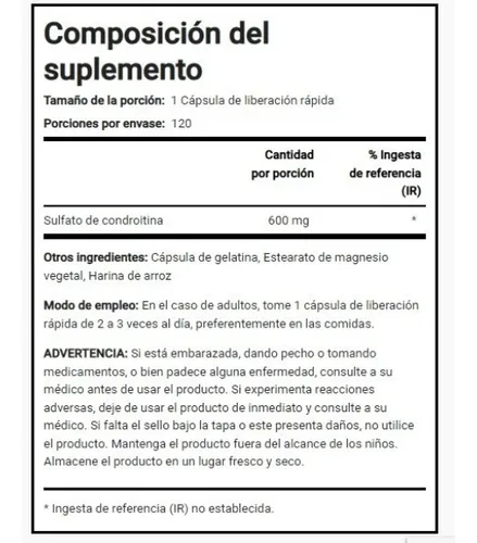 Sulfato De Condroitina 600 Mg 120 Cápsulas