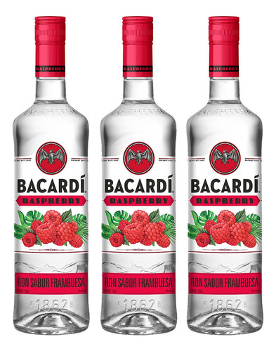 Tripack Ron Saborizado Bacardí Raspberry 750 Ml C/u