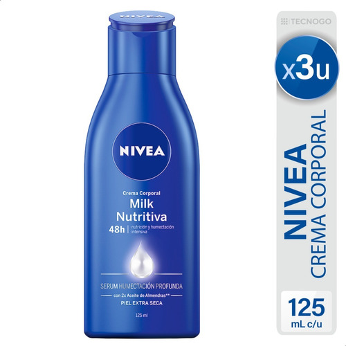 Crema Nivea Body Milk Nutritiva Humectante Piel Seca X3 U