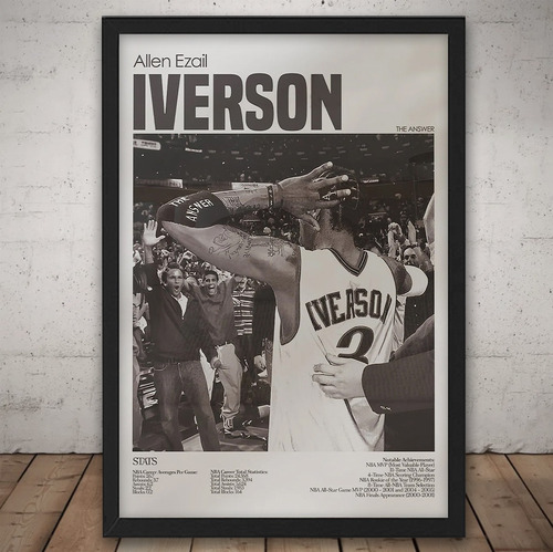 Cuadro Allen Iverson 51x36 Marco Madera Vidrio Poster Nba 02