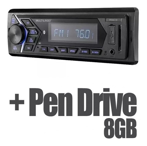 Som Automotivo Prime 1 Din Bluetooth Mp3 Lcd 4x45wrms Rádio Fm, Entrada Cartão Sd,  Usb, Aux App Multilaser - P3337