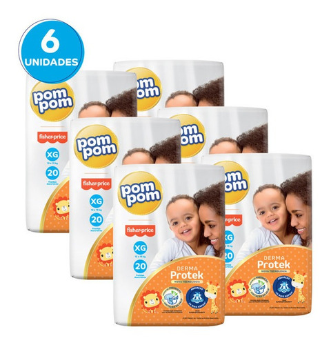 Imagem 1 de 1 de Kit Fralda Pom Pom Derma Protek Jumbo Xg 120un