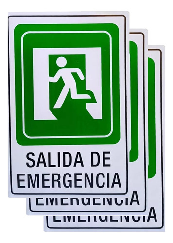 X3 Señalitica Salida Emergencia Letrero Cartel 30cmx20cm