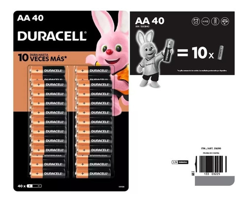 Pack40 Duracell 40baterias Tamaño Aa Dura 10 Veces Más