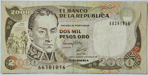 Billete 2000 Pesos 02/mar/1992 Colombia Vf