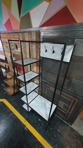 Imagen 3 de 7 de Mueble Recibidor 120x40x180 Con Estantes Industrial Madera