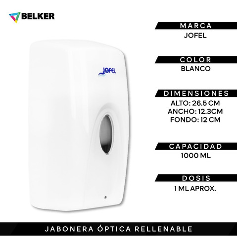 Jabonera Automática Dispensador Blanco Jofel 1 Lt 5 Pzas