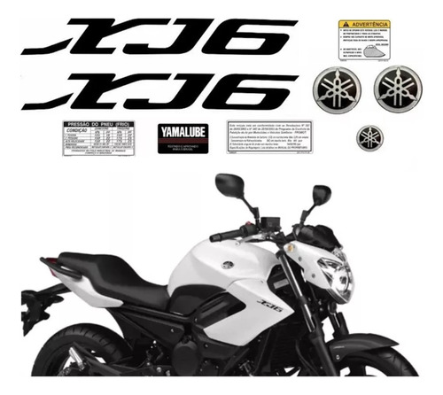 Kit Adesivos Resinado Faixas Para Yamaha Xj6 2011 2012 13527 Cor Preto