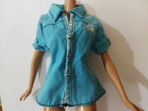 Barbie Accesorio Ropa Camisa Azul Botones Ken Cuello 