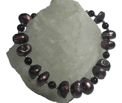 Psp0771 Pulsera Piedra Granate, Perlas Cultivadas
