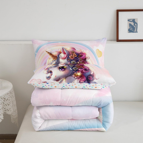 Erosebridal Unicornio Juego De Cama Doble Para Niñas, 2 De