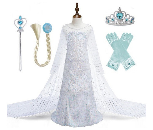 Vestido Elsa De Frozen Blanco Para Niña