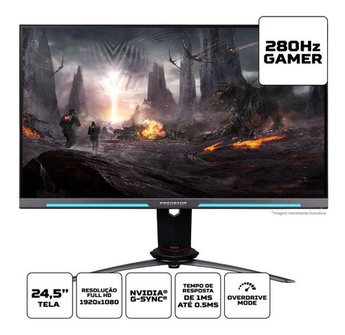 Monitor Acer Gamer Predator 24.5' Ips 0.5ms G-sync Xb253q Gw