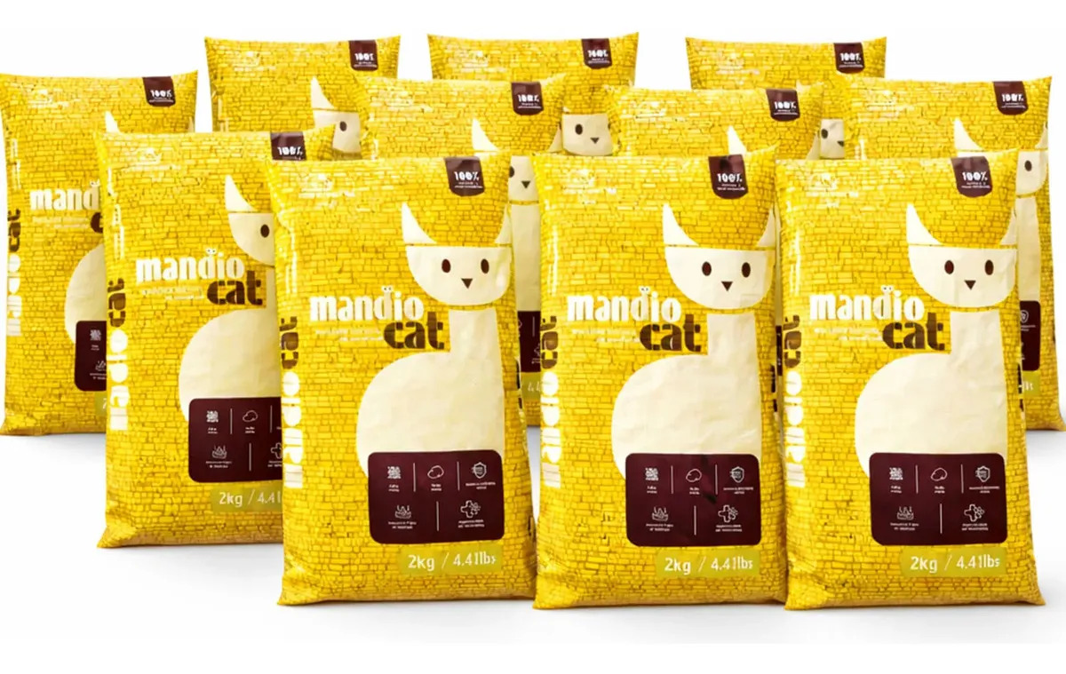 Kit 10 Areia Gato Mandiocat Higienica 20kg Natural Mandioca