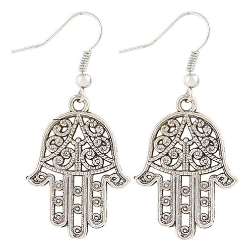 Aretes Plata Antigua Con Gancho Fatima Hamsa Con Perforacion