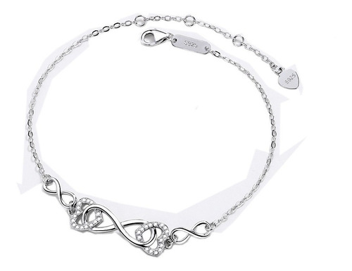Pulsera Corazon Infinito En Plata 925 Para Parejas Diámetro 16 Cm