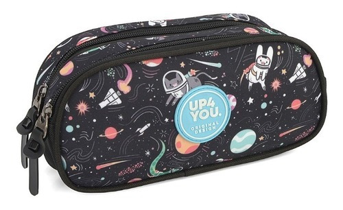 Estojo Duplo Duplo Juvenil Gatinho Unicórnio Up4you Cor Preto