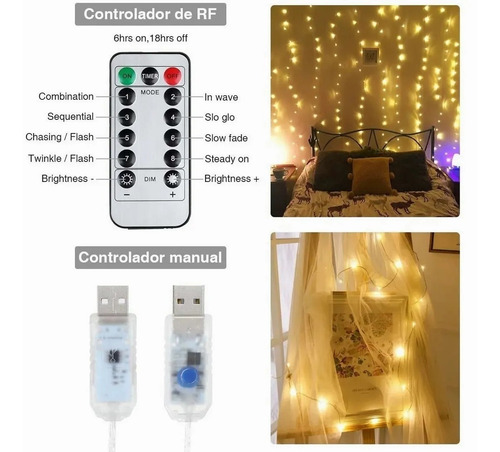 Cortina Decorativa Control Remoto De Luz Led 8 Modos