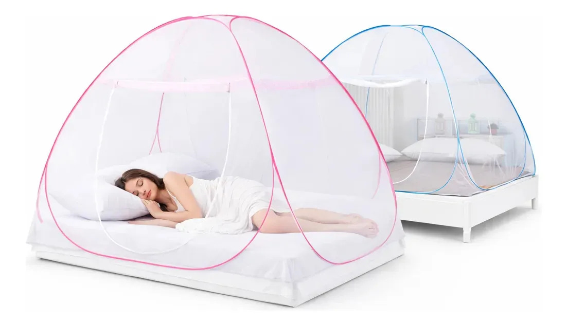 Tenda Mosquiteiro Dobrável Para Cama Casal Solteiro Portátil Rosa 180x200