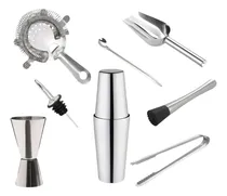 Comprar Set Kit Bartender Barman Completo Coctelera Boston Acero Inoxidable Juego cocteleria Oruga Pala Hielo Jigger Pinza Levys Bazar