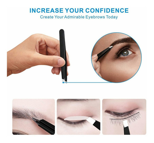 Imagen 4 de 10 de Set 4 Pinzas Cejas Antiestáticas Depilación Acero Inoxidable