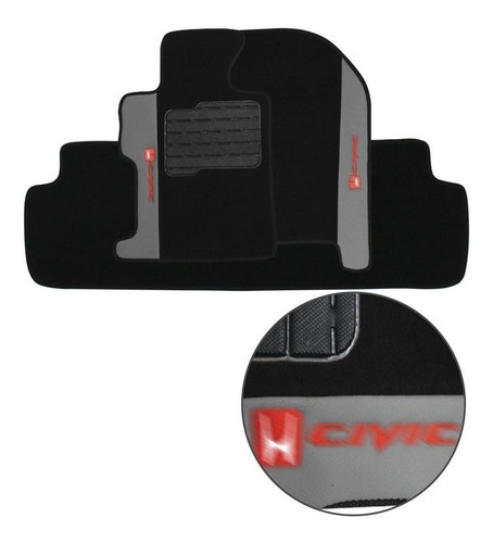 Jogo De Tapete Carpete Honda New Civic 2007 2008 2009 2010 2011 2012 2013 Preto Protetor 3 Peças