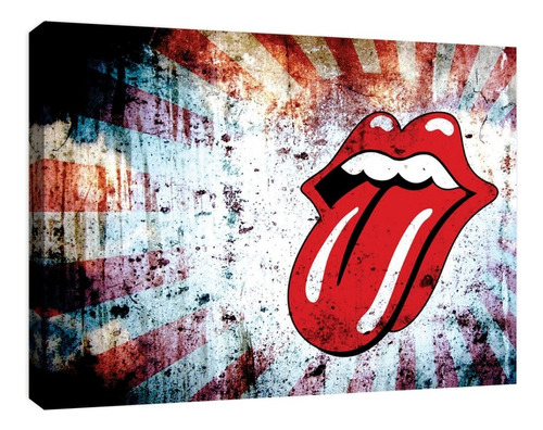 Cuadro Canvas Moderno Logo Rolling Stones Vintage Bastido Color Con Bastidor