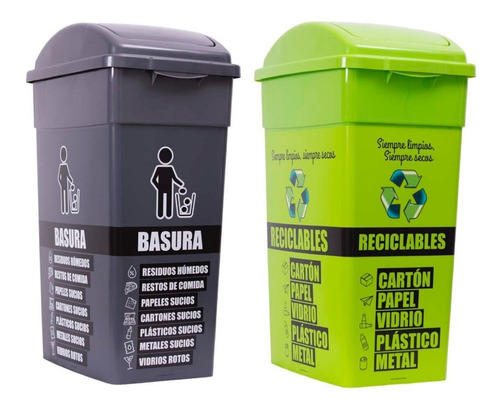 Tacho De Basura 60 Litros Ecologico Ploteado Combo X 2 Unid