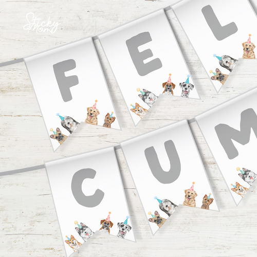 Kit Imprimible Banderines Toppers Perros Perritos Cumple
