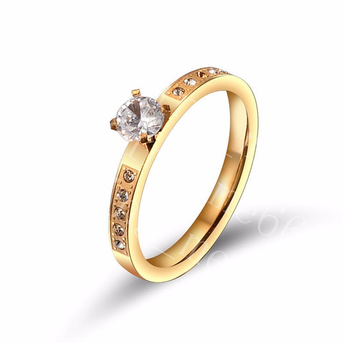 Anillo Piedras Circon Blanco Dorado