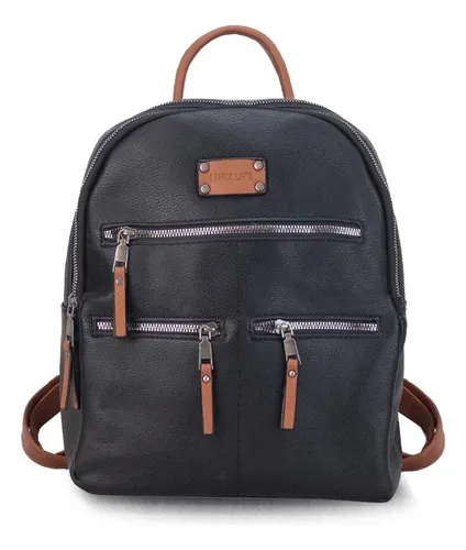 Mochila 3 Bosillos Al Frente Correas A Tono Dama Lincolns Color Negro Con Caramelo