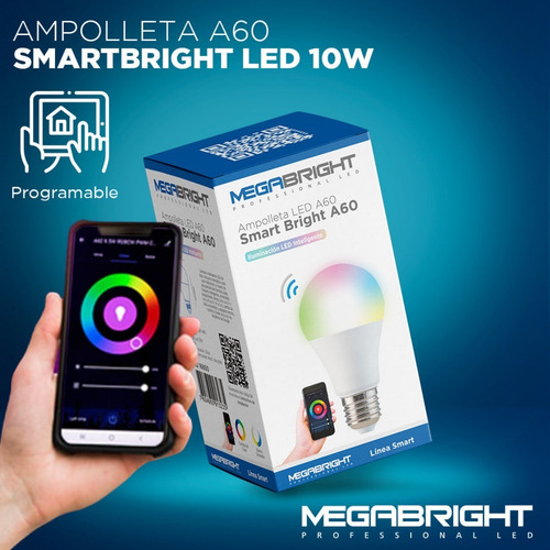 Imagen 2 de 6 de Ampolleta Led Wifi Inteligente 10w E27 Blanco/rgb Megabright